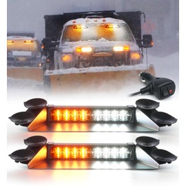 LUMENIX LED Emergency Dash Strobe Lights Aluminum, Front Windshield Visor Safety Warning Traffic Caution Deck Split Flashing Light for Construction Vehicles Work Trucks Pickup - White Amber