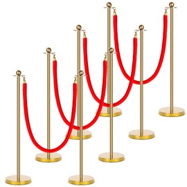 Woanger 8 Set Red Carpet Party Decorations 27.5 inch Lightweight Posts and Velvet Ropes for Red Carpet Night Movie Night Party Christmas Wedding Decoration