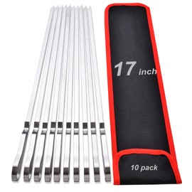 17 Inch Long Stainless Steel Skewers for Kabobs,HONSHEN Flat Shish Kabob Barbecue Skewers with Storage Bag - Metal BBQ Skewers for Grilling Meat, Chicken, Shrimp, Vegetables - 10 Pack
