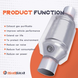 Osakesukar 2.5" Universal Catalytic Converter 2.5" Inch Inlet/Outlet，2 Pack High Flow Catalytic Converter with Heat Shield and O2 Port