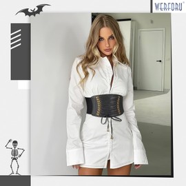 WERFORU Women's Elastic Wide Waist Belt Vintage Stretch Lace Up Corset Belt for Dress, A-Black