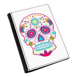 Gift Base Colourful Sugar Skull Passport Case Cover, black