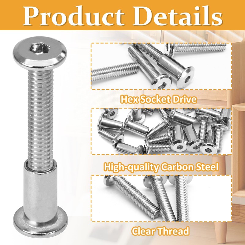 Biaungdo 15 Sets M6x35mm Hex Drive Socket Cap Bolt, Silver