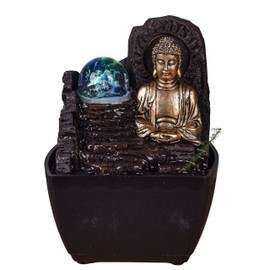 Theravada Zen'light Indoor Fountain Buddha Zen Colourful LED Light - Zen Spirit Decoration - Leg SHU Hust Beadhe - Table Fountain - Height 18 cm