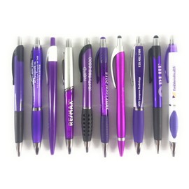 Misprints 10ct Mixed Lot Misprint Retractable Click Pens: PURPLE/ VIOLET/ LAVENDER/ PLUM
