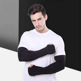 Summer Running Sports Cooling Arm Sleeve with Back of Hand Cover Sun Protection Blue 3ea