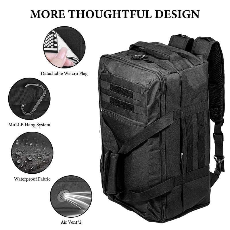 3-in-1 Tactical Duffle Backpack - 50L Large Gym Bag with