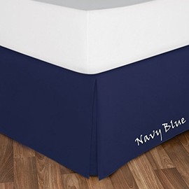 600 Thread Count Both Pattern Solid 1 Piece Bed Skirt 14 Inch Fall 100% Egyptian Cotton and Color ( Full, Solid, Navy Blue)