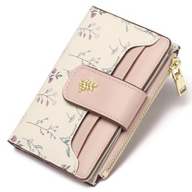GAEKEAO Women's Small Purse, PU Leather Wallet with Zip Pockets, Coin Compartment, Slim Wallet, Pink (pink-1), Classic