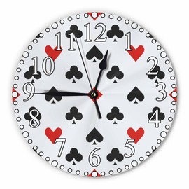 KEEPSUPER Red Black Poker Wall Clock Geometric Heart Triangle Shape Clock 10 Inch Silent Non-Ticking Clocks Battery Operated for Home Living Laundry Room Kitchen Bedroom Office