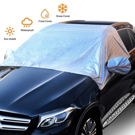 ZHSX Car Windscreen Cover Frost Guard with Anti-scratch Elastic Hooks Fixed on wheels and Windproof Elastic Rims & Anti-theft Buckle Belt and Waterproof Flaps, fits less than 190cm Wide Cars SUV
