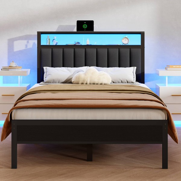 Furnulem Furnulem Full Size Bed Frame with Charging Station and