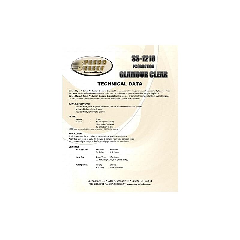 Speedokote Production Glamour Clear Coat, 2.1 voc Gallon Kit w/Slow