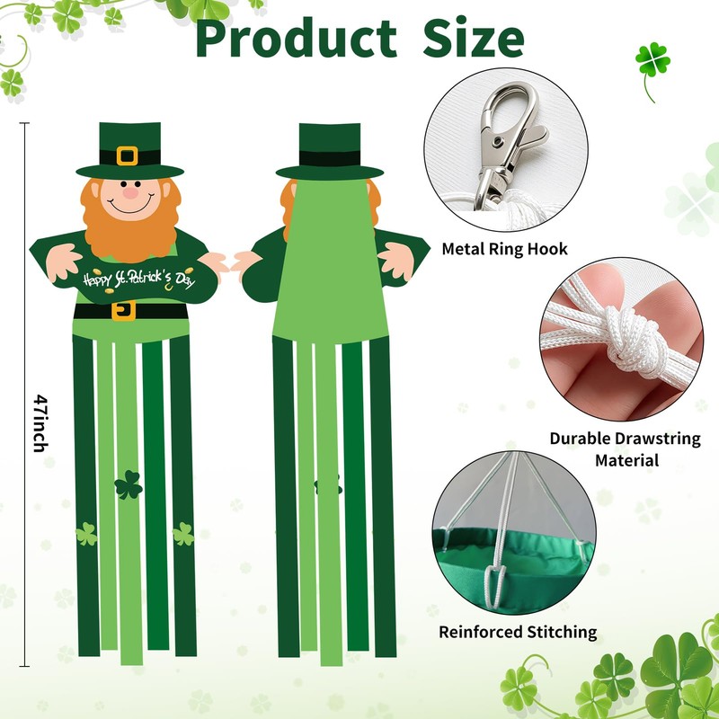 47 Inches St. Patrick's Day Leprechaun Windsock Decoration, Green Hanging