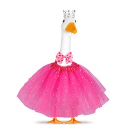 HXRYAGi 3 Pcs Princess Porch Goose Outfit for 23" 17" Cement Lawn Goose Costume Crown Bow Tutu Skirt Geese Clothes for Princess Outdoor Garden Decor (Pink)