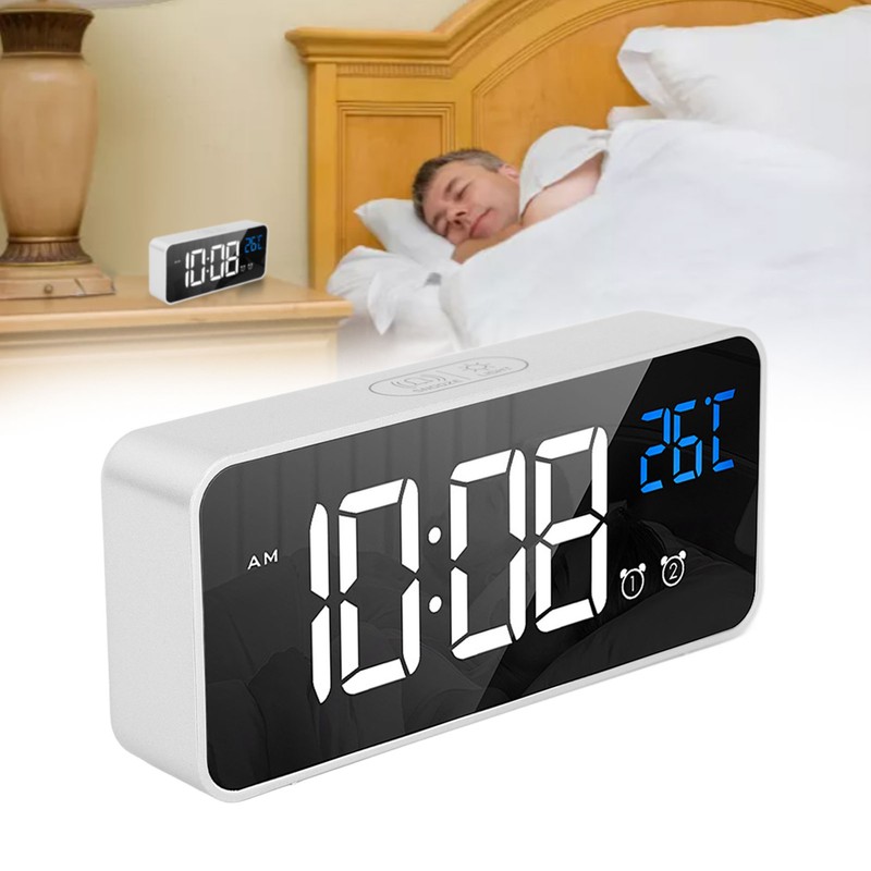Mirror LED Alarm Clock Two Sets of Alarm Rechargeable Voice