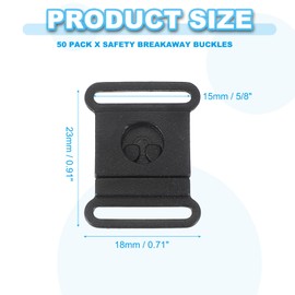PATIKIL Plastic Safety Breakaway Buckles 5/8 Inch(15mm), 50 Pack Webbing Strap Quick Release Buckle Belt Adjuster for Bra Cat Dog Collar Harness Strap Badge Holders Neck Lanyard, Black