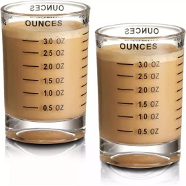 Hlukana 2 Pack Shot Glass Measuring Cup 3 Ounce Heavy Base Jigger Espresso Shot Glass
