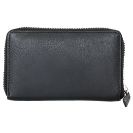 FLW Women's Black Metal Zip-Around Genuine Leather Wallet