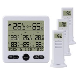 zaqwsx Weather Station Indoor/Outdoor Wireless Sensors Digital Thermometer Hygrometer LED LCD Display Thermometer(White)