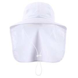 Connectyle Men's Women's UV Protection Sun Cap for Fishing Hat with Neck Flap Cover Adjustable Wide Brim Bucket Hats White