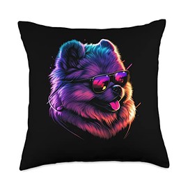 Sunglasses Music Festival Dog Chow Chow Funny Chow Dog Owner Vaporwave Notorious DJ Throw Pillow, 18x18, Multicolor