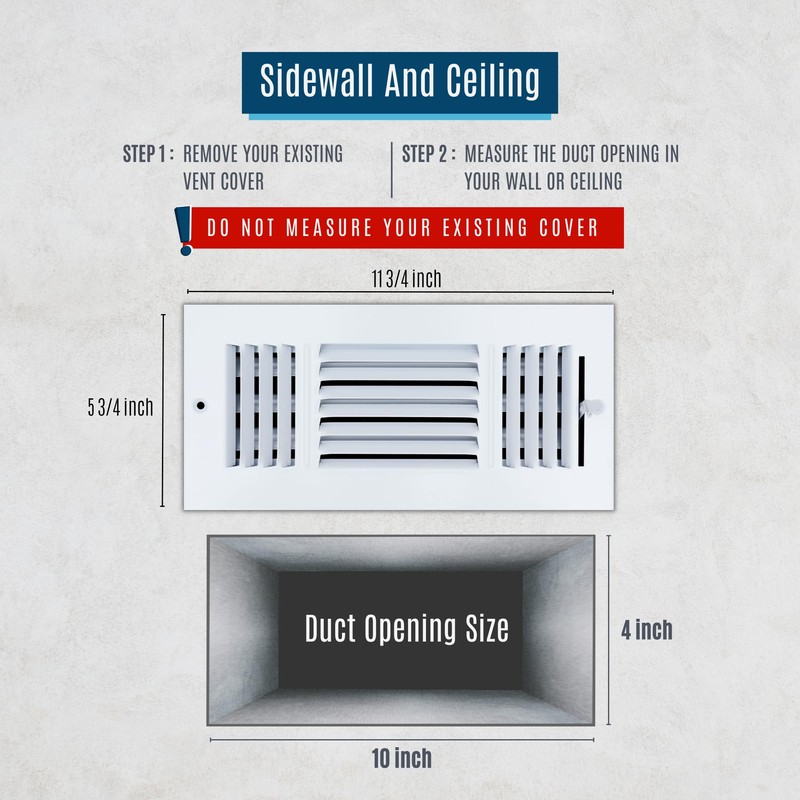 Fits 10x4 Duct Opening 3 Way Steel Air Supply Diffuser