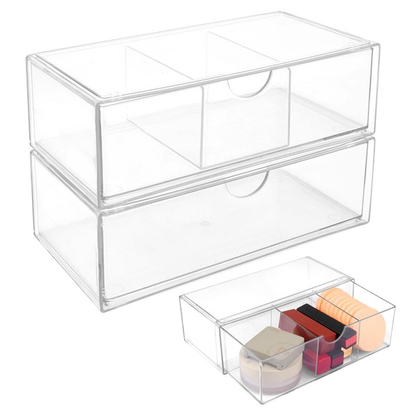 Pack of 2 Stackable Cosmetic Drawers, Acrylic Box Drawers with