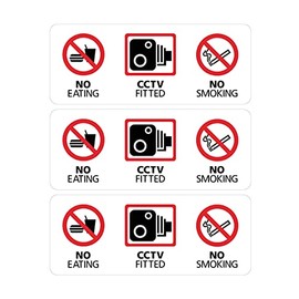 3x No Eating, CCTV Fitted, No Smoking Sticker Sign 125x50mm - Taxi, Car, Lorry