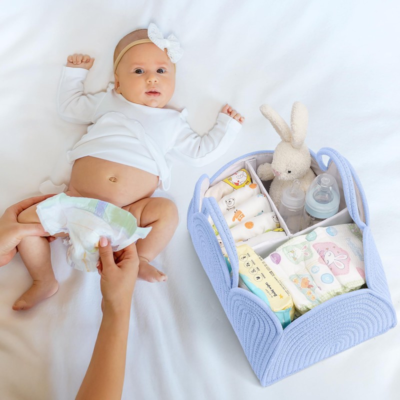 Maxuni Cotton Rope Diaper Caddy Basket Blue