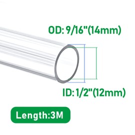 Quickun Lightweight Grade PVC Vinyl Tubing, 1/2" ID x 9/16" OD Plastic Flexible Hybrid Clear PVC Tubing Hose BPA Free Line, 10FT