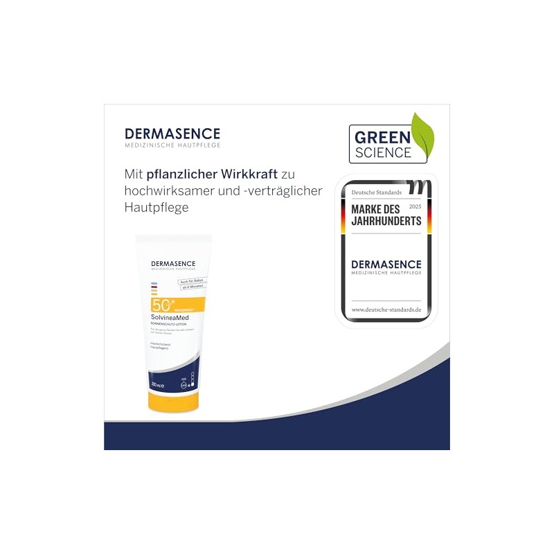 DERMASENCE SolvineaMed Sun Protection Lotion SPF 50plus, 200 ml, Waterproof,