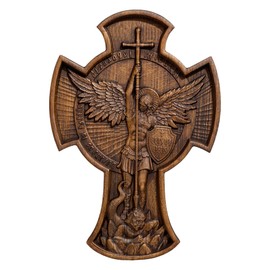 BGCOPPER Archangel Saint Michael Cross Wooden Cross Wall Decor - 6 Inch