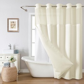 eachope Cream No Hook Shower Curtain with Snap-in Fabric Liner Set,Waffle Weave Shower Curtains for Bathroom,Hotel Luxury Decor Bathroom Curtain Set,Waterproof & Washable,71Wx74H