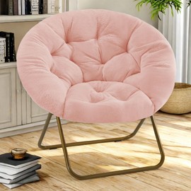 GlasFlength Comfy Saucer Chairs for Adults, Cozy Folding Round Lounge Chair for Dorm Rooms Bedroom Living Room, Sofa Lazy Moon Reading Chair for Teens Kids, Pink