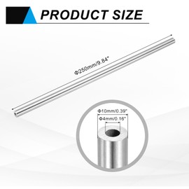 sourcing map 304 Stainless Steel Tube, 4mm ID 10mm OD 250mm Length Round Seamless Straight Steel Metal Capillary Pipe Tubing for Industry DIY Projects