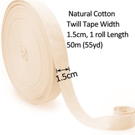 15mm 50 m Cotton Tape Bias Binding Tape, Cotton Webbing Twill Webbing Tape for Sewing Dressmaking Alterations Craft (Beige)