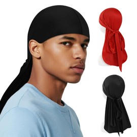 DOCILA 2 Pcs Velvet Durag For Men Women Black Red Do Rag Wave Cap Braids Loc Turban Head Wrap Beanie