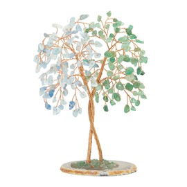 Nupuyai Crystal Tree Feng Shui Gemstone Tree, Lucky Tree, Money Tree Gift, Wedding, Decoration Living Room Bedroom (Green Aventurine & Aquamarine, Agate Slice Base)