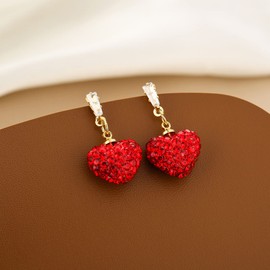 Red Heart Earrings for Women Rhinestone Heart Dangle Earrings Long Chain Heart Earrings for Her Valentines Day Accessories Christmas Gifts 2024