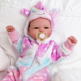 BABESIDE Reborn Doll Mia - 17-Inch Sweet Smiling Lifelike Soft Cloth Body Baby Doll Girl - Realistic Newborn Baby Doll Vinyl for Girls - Doll Suitable From 2 Years +