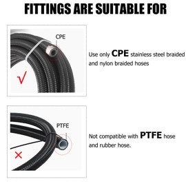 Letgoing 2pcs 6AN Car Fuel Line End Pieces Oil Cooler Fittings 0° Black Swivel for CPE Braided Fuel Line