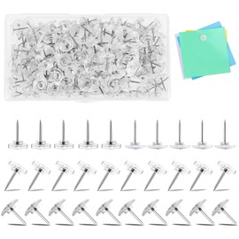 Pack of 200 Push Pins Flat Drawing Pins, Transparent Drawing Pins, Round/Gear Card Nail Push Pins, Practical Push Pins Pin Board with Plastic Box, Clear for Wall Cards Bulletin Board