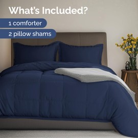 Queen Comforter Set - 3 Piece Bedding Set for All Seasons - 1 Soft Quilted Comforter w/ Corner Tabs & 2 Pillow Shams - Comfy and Breathable - Luxury Hotel Quality - Oeko-TEX - Queen Size (Navy Blue)