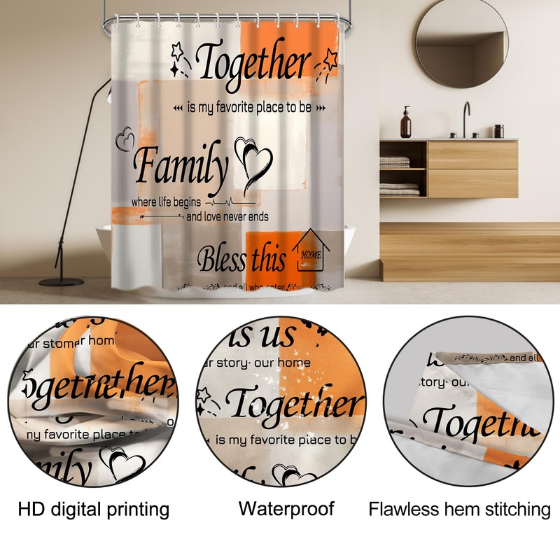 Lnond 4Pcs Bathroom Shower Curtain Sets with Rugs, Orange Motivational