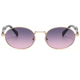 JCTAIFOO Vintage Oval Sunglasses Retro Stylish Round Sunglasses for Women Men Metal Frame Glasses, Gold/Grey/Pink