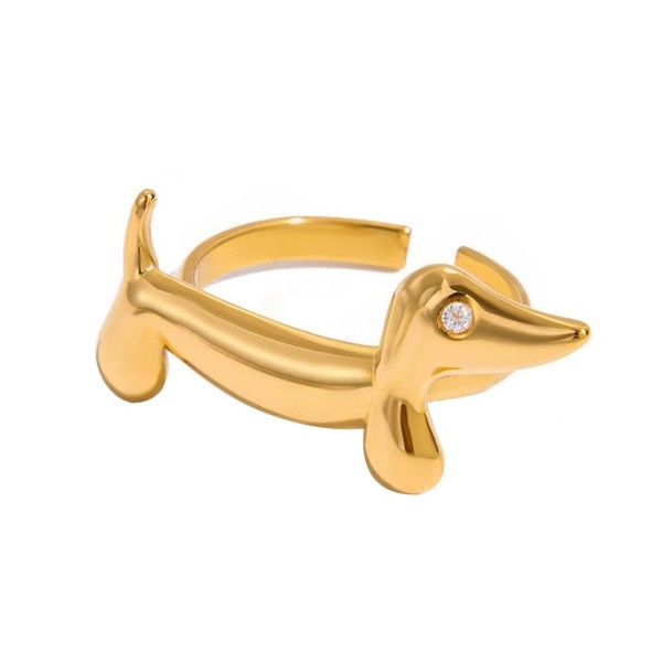 Cute Dachshund Ring for Women Gold Plated Puppy Wiener Dog