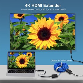 Zecamin HDMI Extender 4K, su Ethernet CAT5 CAT6 CAT7, estende fino a 65 metri (213 piedi), trasmettitore e ricevitore HDMI 4K@30Hz 1080P@60Hz Full HD con funzione EDID.