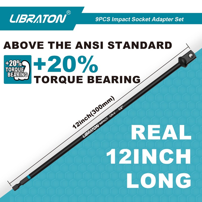 Libraton Impact Grade Socket Adapter Set, 3" 6" 12", Drill