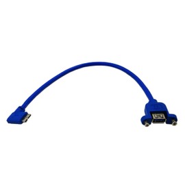 zdyCGTime 12" Panel Mount USB 3.0 A Female to 90 Degree Left Angled Micro B Male Extension Cable with Screws(Blue)